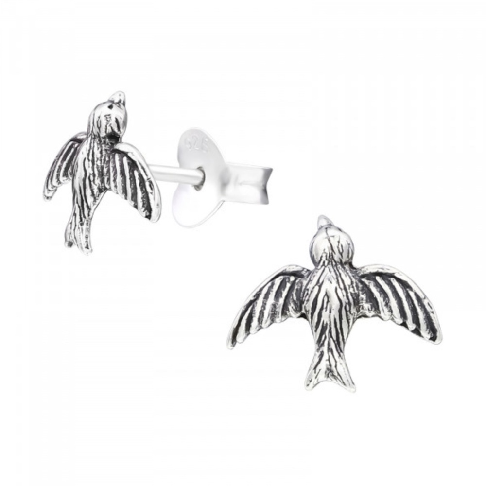Sterling Silver Bird Stud Earrings – Vintage-Inspired Charm